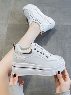 小白鞋女春款小个子内增高女鞋8cm增高真皮白鞋休闲厚底松糕鞋子