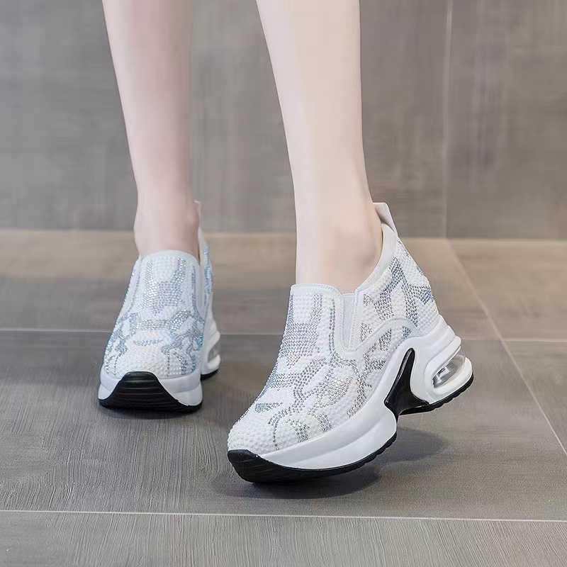 满水钻内增高女鞋9cm 新款休闲一脚蹬小白鞋厚底高坡跟懒人乐福鞋,女鞋,浅口单鞋,淘宝优惠券,粉丝福利购,淘宝优惠卷