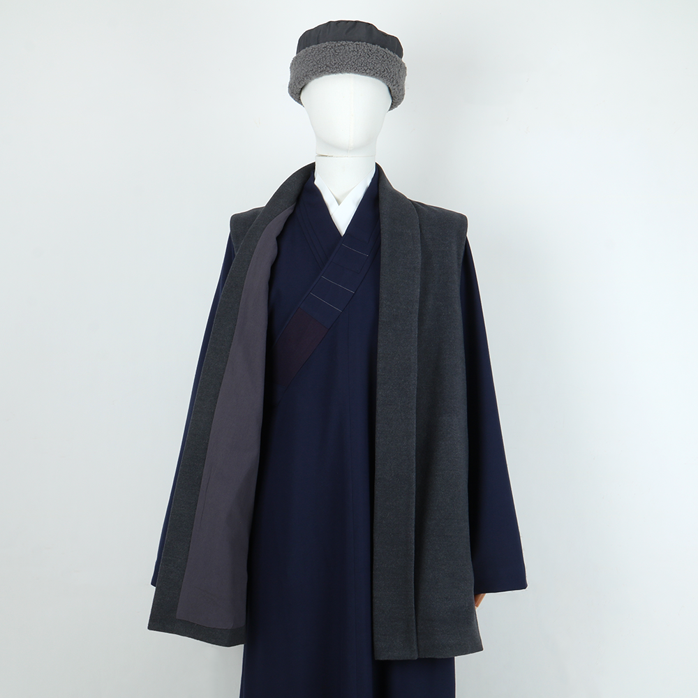 僧服秋冬季长褂穿搭短伽蓝褂毛呢马甲男女僧人和尚衣马褂背心双层