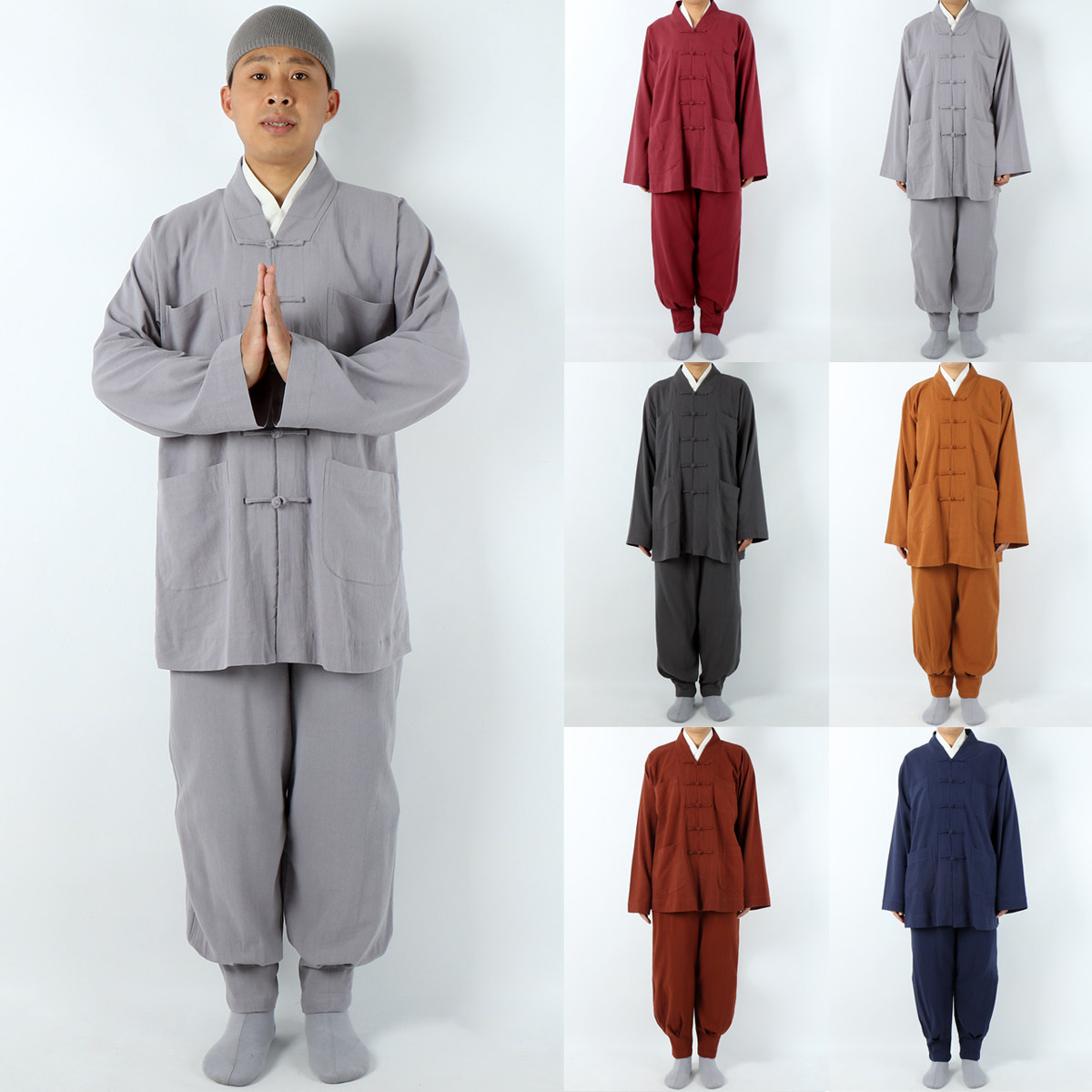 新款僧服短褂男春秋款透气棉麻和尚服僧衣女布扣小褂套装僧免绑腿