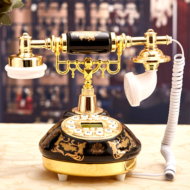 특별 제안 및 무료 배송 한국 세라믹 골동품 전화 복고풍 오래된 전화 유선 블랙 골드 꽃 목가적 스타일 유선 전화