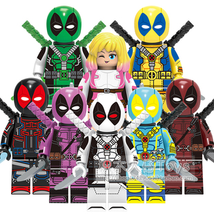 兼容国产超级英雄画家死侍粉红格温死侍3大人仔拼装积木玩具X0302