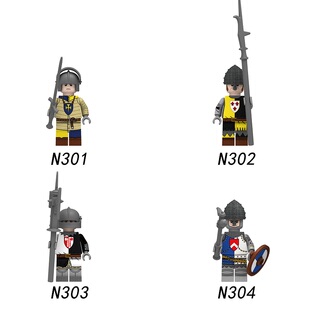 兼容国产积木人仔中古骑士英国玫瑰战争士兵益智拼装玩具N301-304