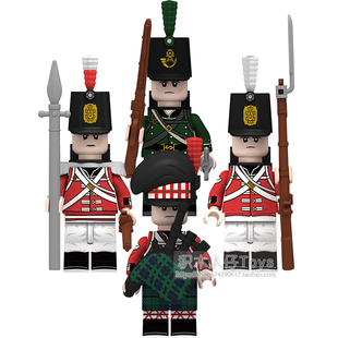 兼容国产军事战争积木人仔英国线列兵绿夹克士兵拼装儿童玩具