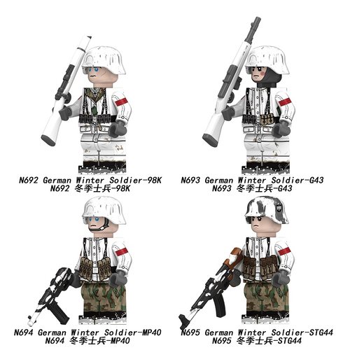 适用国产积木人仔德国冬季士兵雪地吉利服士兵军事武器N692-695