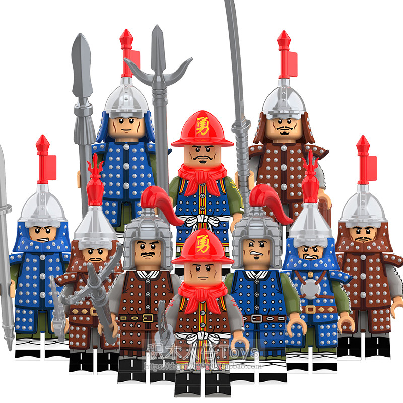 适配国产古代明朝士兵积木人仔大明神机营长枪兵铠甲玩具KT1091