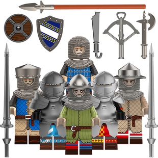 适用乐高英格兰法兰西重甲骑士中世纪士兵中古拼装积木人仔玩具