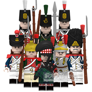 兼容国产军事战争积木人仔英国线列兵绿夹克士兵拼装儿童玩具