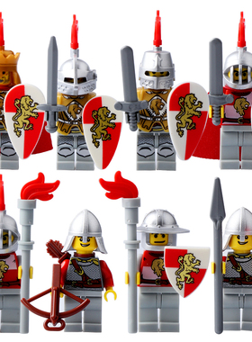 Castle中世纪AX9809红狮骑士军事中古城堡积木人仔玩具兼容国产