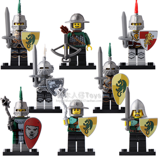 欣宏人仔X0148中世纪古城堡龙国骑士红狮蓝狮拼装积木兼容国产