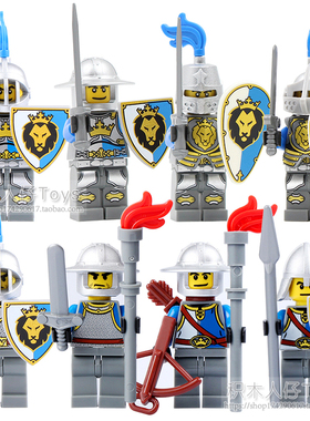 Castle中世纪罗马蓝狮骑士军事中古城堡场景积木人仔玩具兼容国产
