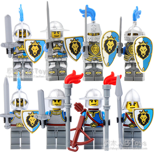 Castle中世纪罗马蓝狮骑士军事中古城堡场景积木人仔玩具兼容国产