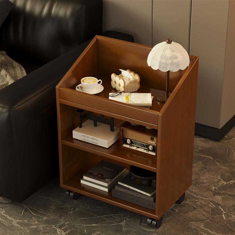 德国精工可移动中古风小推车高级感沙发边几复古风床头置物架办公