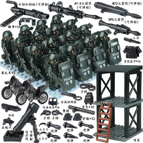 军事人仔特种兵基地哨塔士兵武器装备小人偶男孩拼装益智积木玩具
