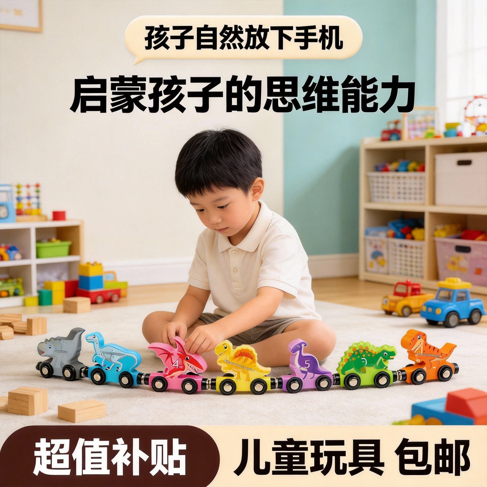 磁吸数字字母小火车 1-6 岁男女童益智积木宝宝色彩数字认知玩具