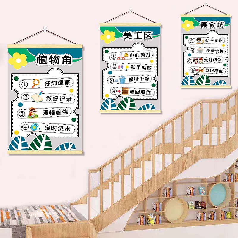 幼儿园区域规则牌环创布置挂画儿童活动阅读区角进区标识指示牌