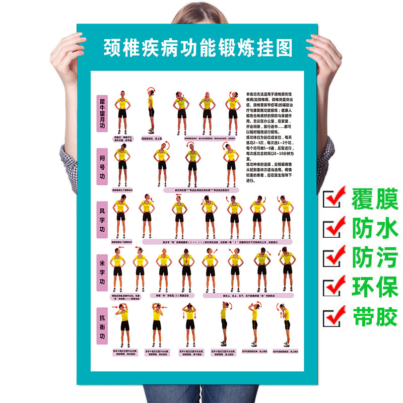 颈椎疾病功能锻炼挂图腰椎间盘突出宣传海报肩颈关节炎康复广告画