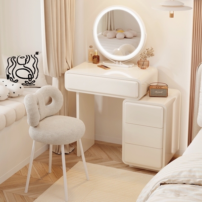 2025新款实木烤漆梳妆台卧室现代简约奶油风迷你小户型轻奢化妆桌