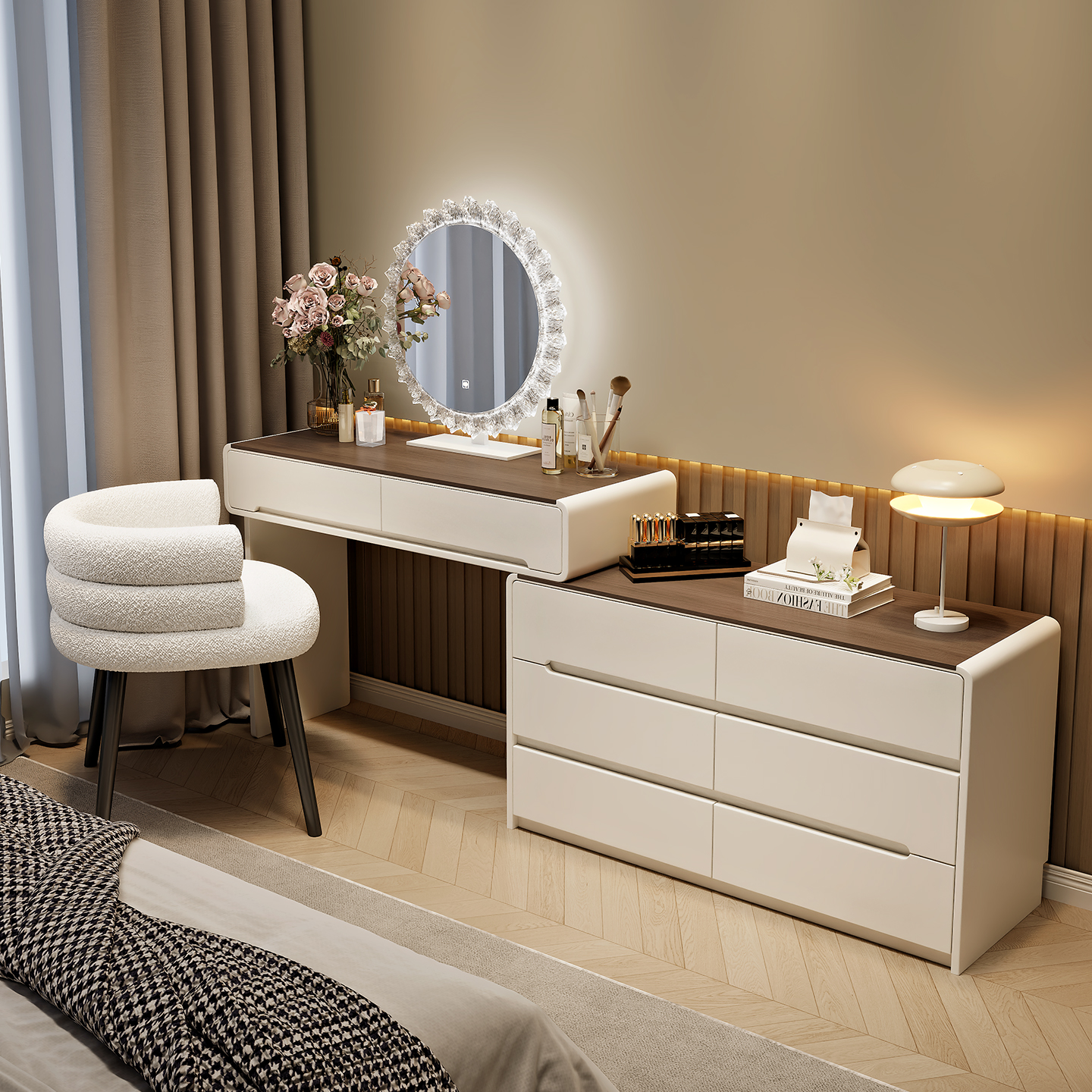 哒哒空间北欧风中古奶油风梳妆台