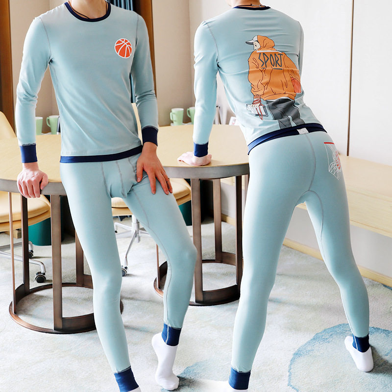 潮流男士保暖内衣个性秋衣秋裤套装韩版修身圆领青年学生保暖线衣