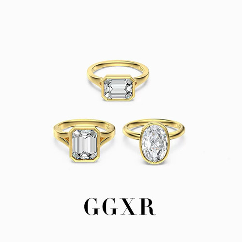 【新品】GGXR 925银镀金爆闪冰花切钻戒简约时尚指环