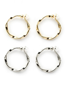 GGXR 金属扭纹hoop耳环设计感高级百搭耳圈耳饰无耳洞耳夹显脸小