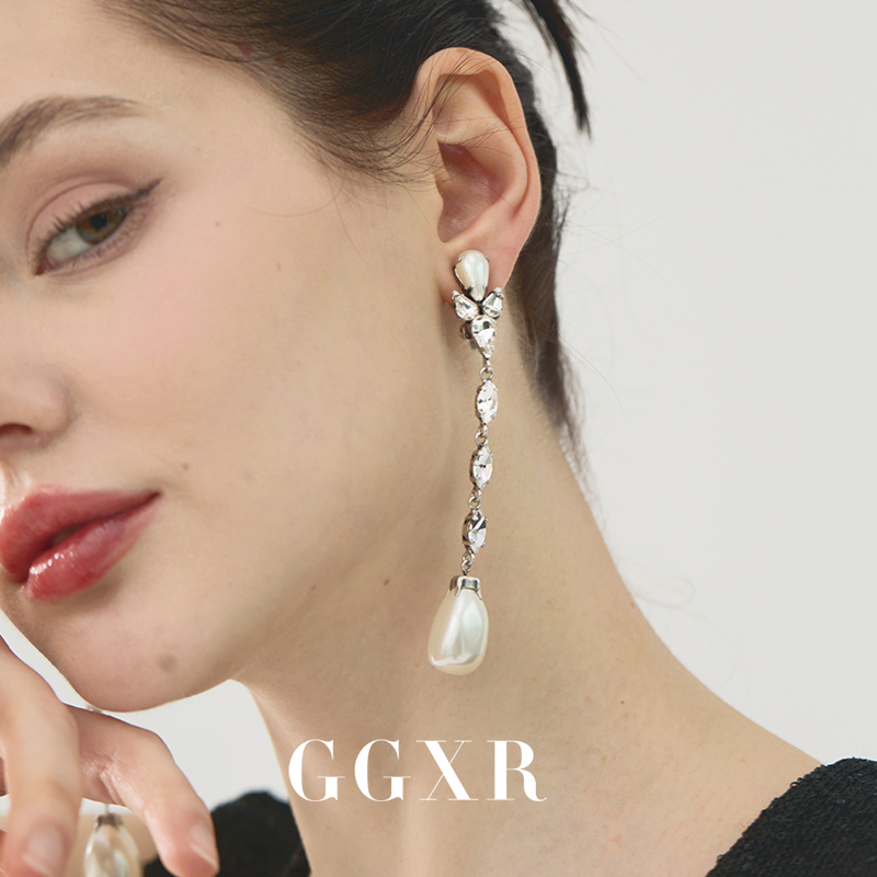 【新品】GGXR 欧美小众设计长款水滴吊坠耳夹做旧耳坠轻奢 显脸小