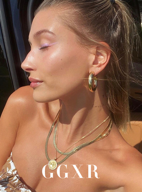 GGXR欧美金属粗圈金银耳环无耳洞耳夹hoop不掉色Hailey男女士同款
