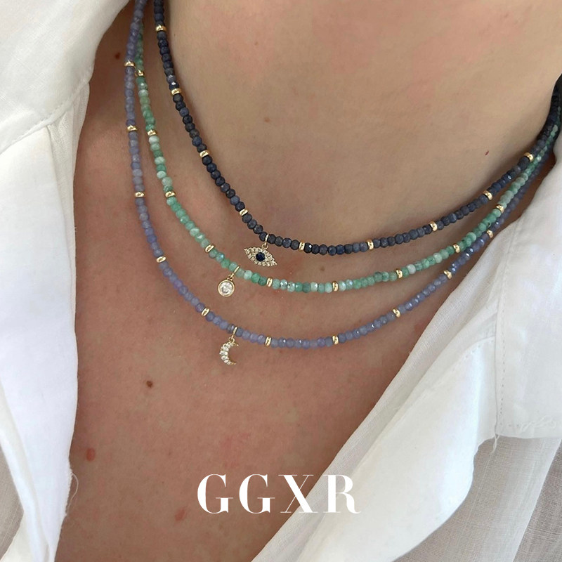 GGXR 天然晶石吊坠项链叠戴 夏日时髦个性串珠锁骨链颈链