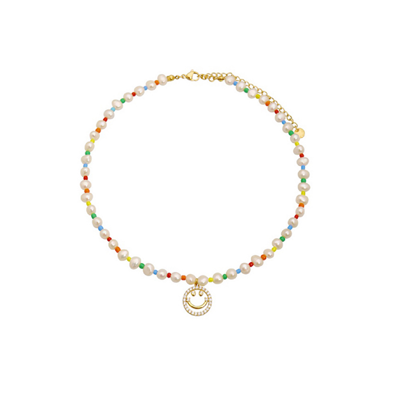 GGXR彩珠天然珍珠笑脸吊坠项链