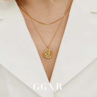 GGXR 欧美人鱼金币项链复古小众设计感轻奢叠戴颈链jennie同款