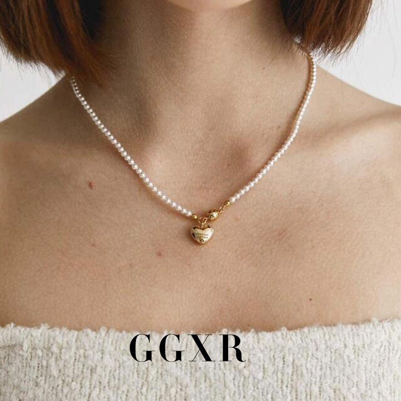 GGXR 珍珠爱心吸铁石扣项链小众设计感锁骨链气质高级感颈链