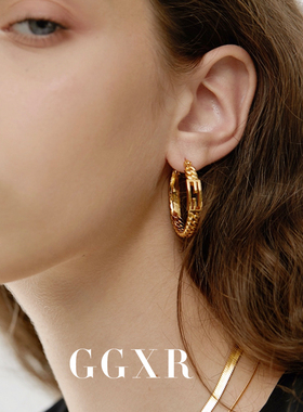 GGXR 烟火人家孙千同款 欧美金色hoop圆圈耳环个性设计无耳洞耳夹