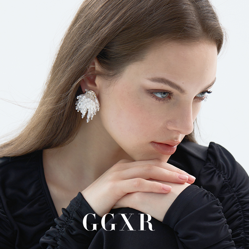 GGXR 珍珠手工烟花流苏耳环耳夹轻奢高级感独特仙女森系耳饰