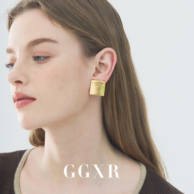 GGXR 法式复古celi金属磨砂方块耳环中古无耳洞耳夹高级感轻奢
