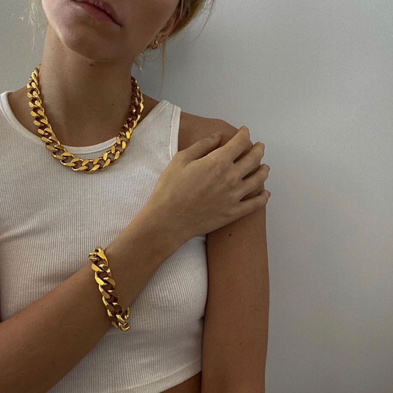 欧美ins博主网红嘻哈24k色大链条