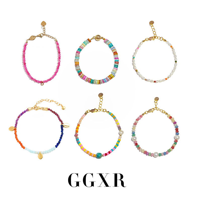 GGXR 夏日彩色原石多巴胺珍珠芭比粉 串珠手链叠戴 百搭精致