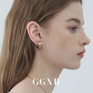GGXR金銀拼色小圈圈hoop耳環(huán)無(wú)耳洞 耳夾小眾感輕奢無(wú)痛耳夾