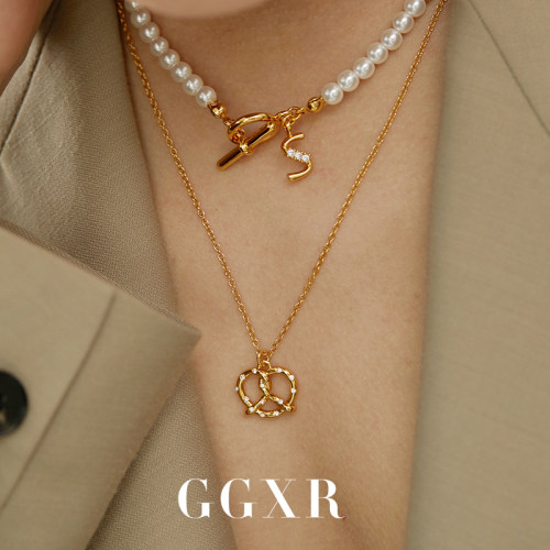 GGXR珍珠字母项链双层叠戴