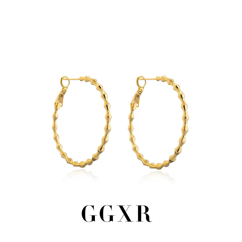 GGXR 菱形圈圈耳环大hoop耳夹无耳洞港风大圈摇晃耳环显脸小圆脸