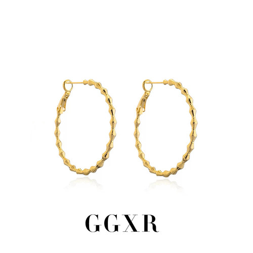 GGXR 菱形圈圈耳环大hoop耳夹无耳洞港风大圈摇晃耳环显脸小圆脸