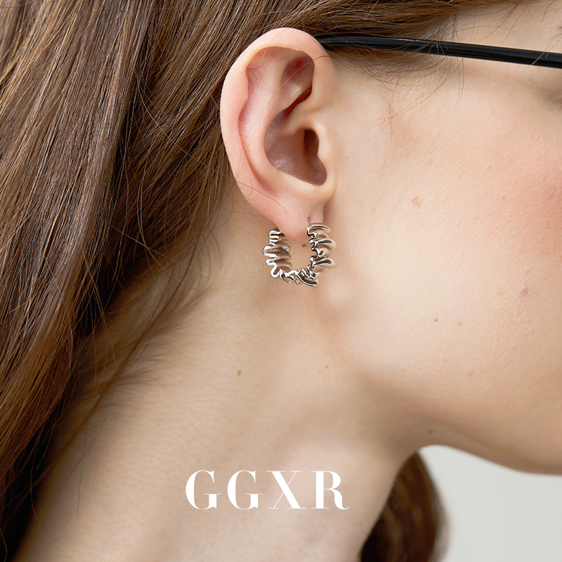 GGXR 欧美金属褶皱设计感气质冷淡风耳环无耳洞耳夹 小众设计感