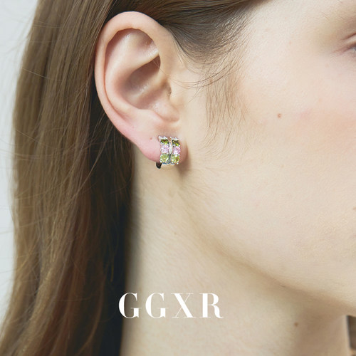 GGXR 高级感小巧满钻紫绿耳环耳扣无耳洞耳夹女
