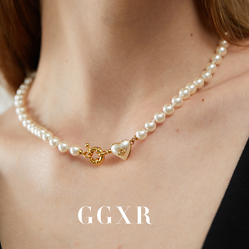 爱心珍珠项链简约小众复古锁骨链