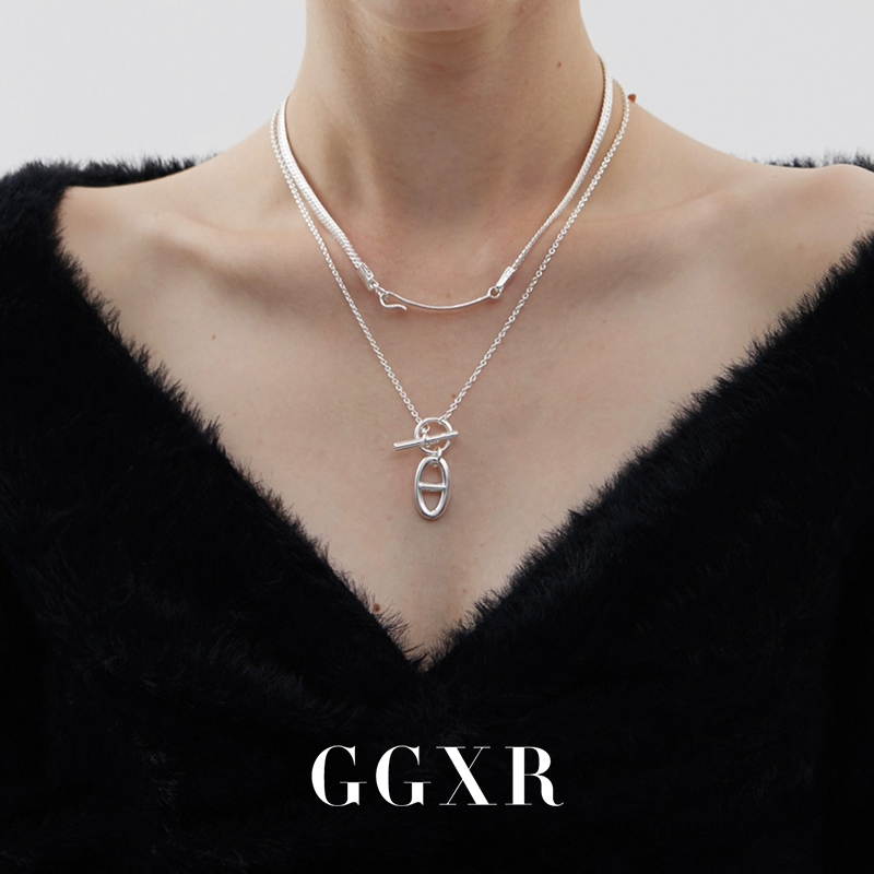 GGXR 925银猪鼻项链以色列小众设计感ins潮简约choker锁骨链颈链