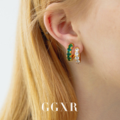 GGXR 祖母绿镶钻耳环复古气质设计感轻奢耳饰耳夹女饰品 2026新款