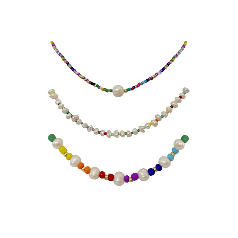 欧美彩虹糖果珍珠项链ins