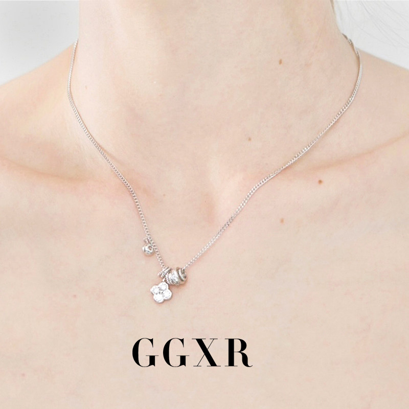 GGXR  法式轻奢925银圈圈四叶草项链锁骨链