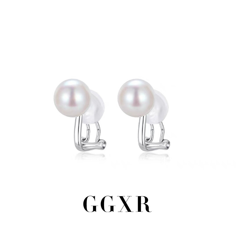 GGXR 天然近圆强光淡水珍珠耳环小众轻奢高级气质简约无耳洞耳夹
