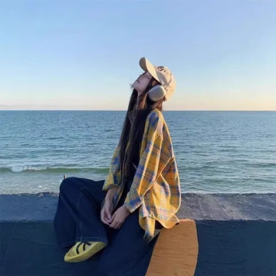 2026新款女外套衬衣春秋季新款衬衫黄色格子美式长袖设计宽松休闲